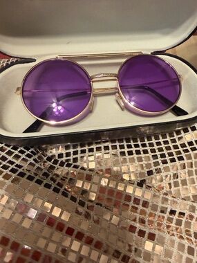Gold Frame Round Sunglasses with Purple Lenses